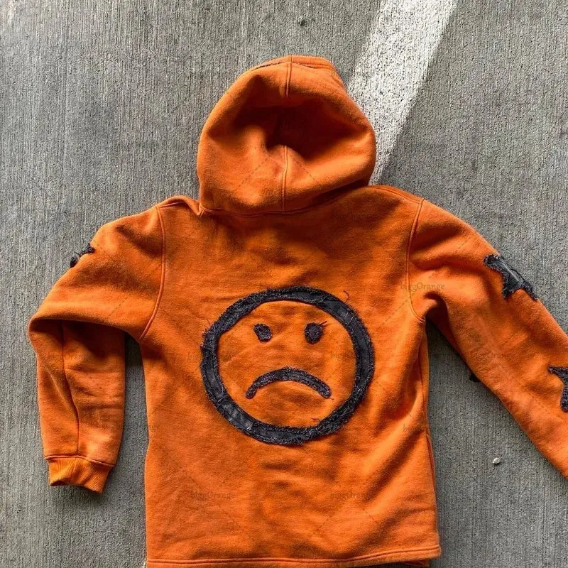Crying Face Letter Embroidered Zipper Hoodie Men( Unisex)