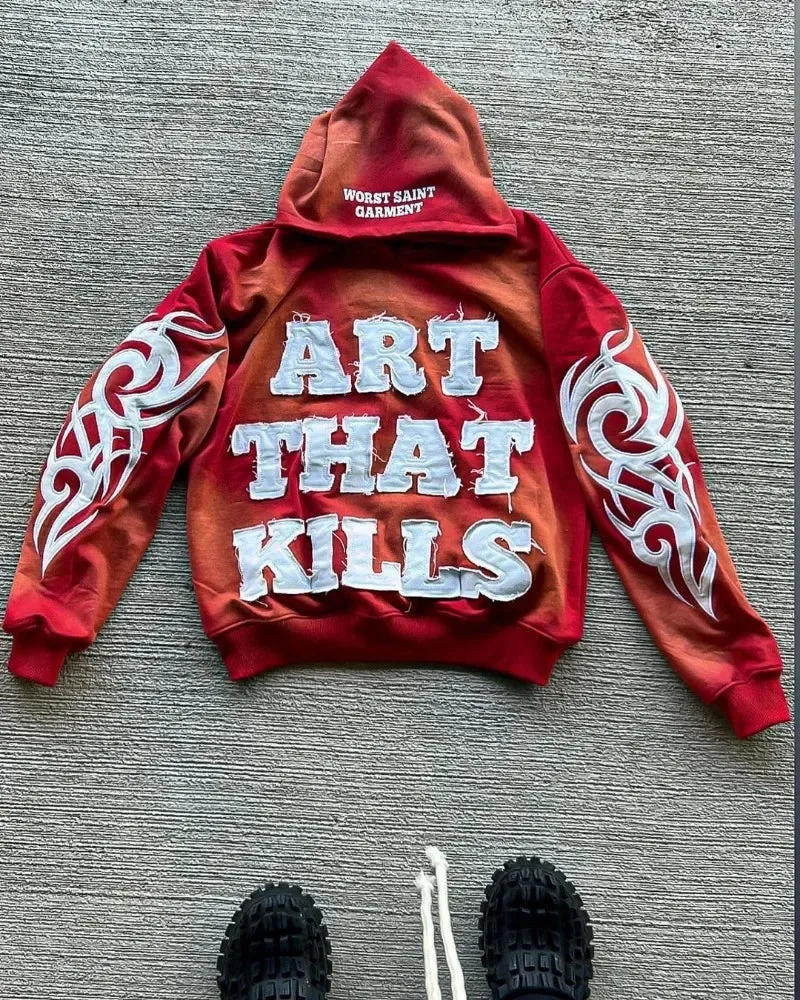 Crying Face Letter Embroidered Zipper Hoodie Men( Unisex)