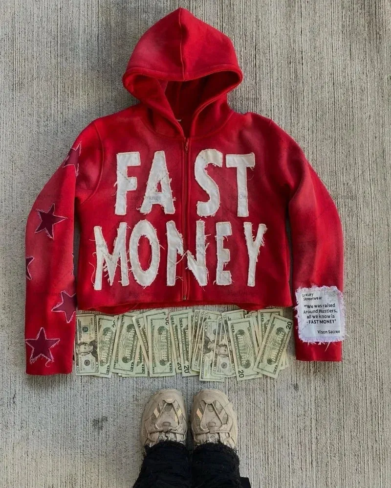 Crying Face Letter Embroidered Zipper Hoodie Men( Unisex)