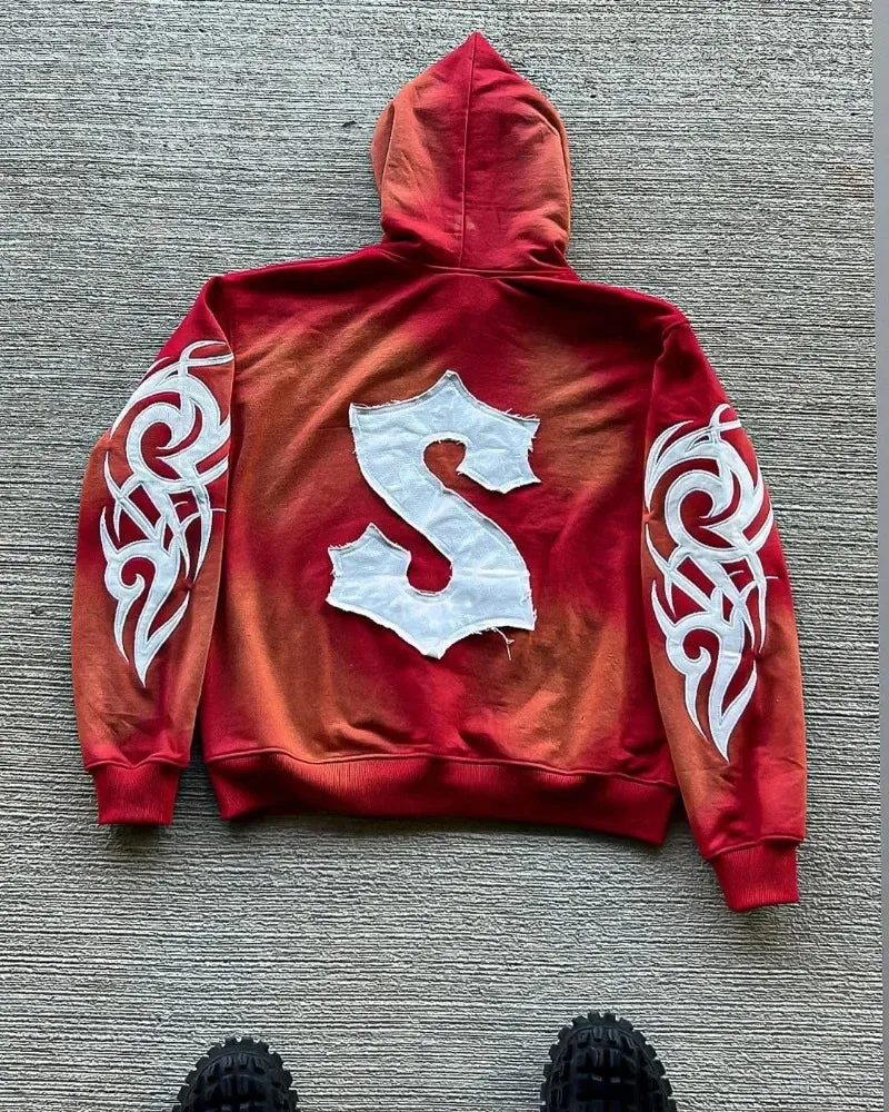 Crying Face Letter Embroidered Zipper Hoodie Men( Unisex)