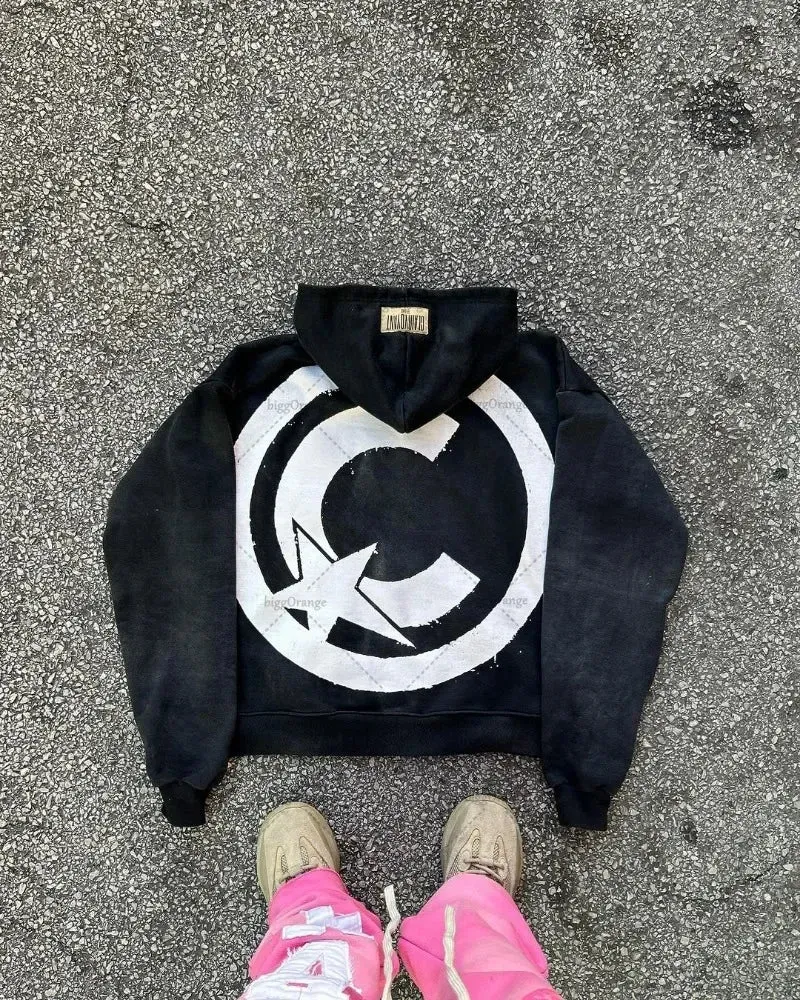 Crying Face Letter Embroidered Zipper Hoodie Men( Unisex)