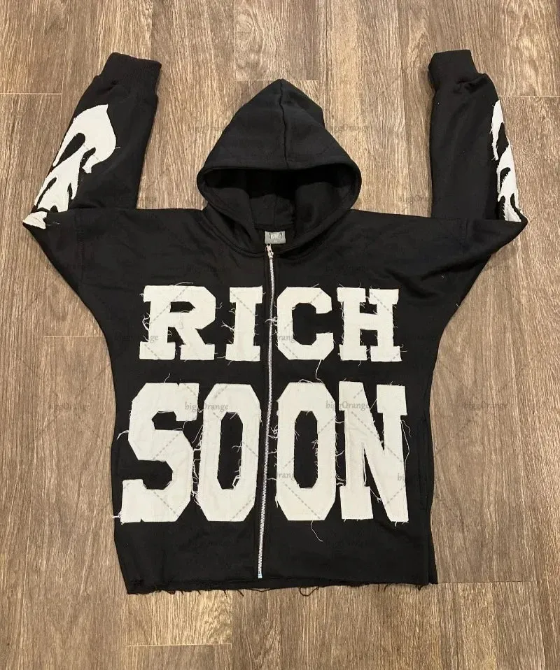 Crying Face Letter Embroidered Zipper Hoodie Men( Unisex)