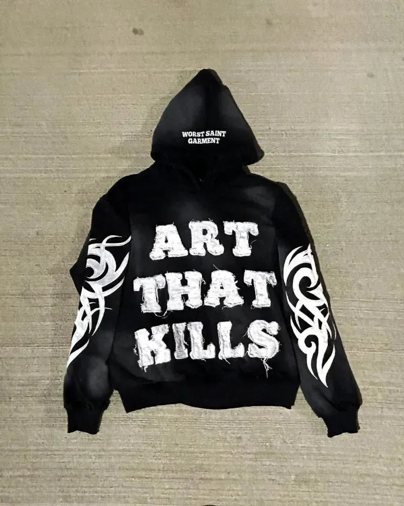 Crying Face Letter Embroidered Zipper Hoodie Men( Unisex)