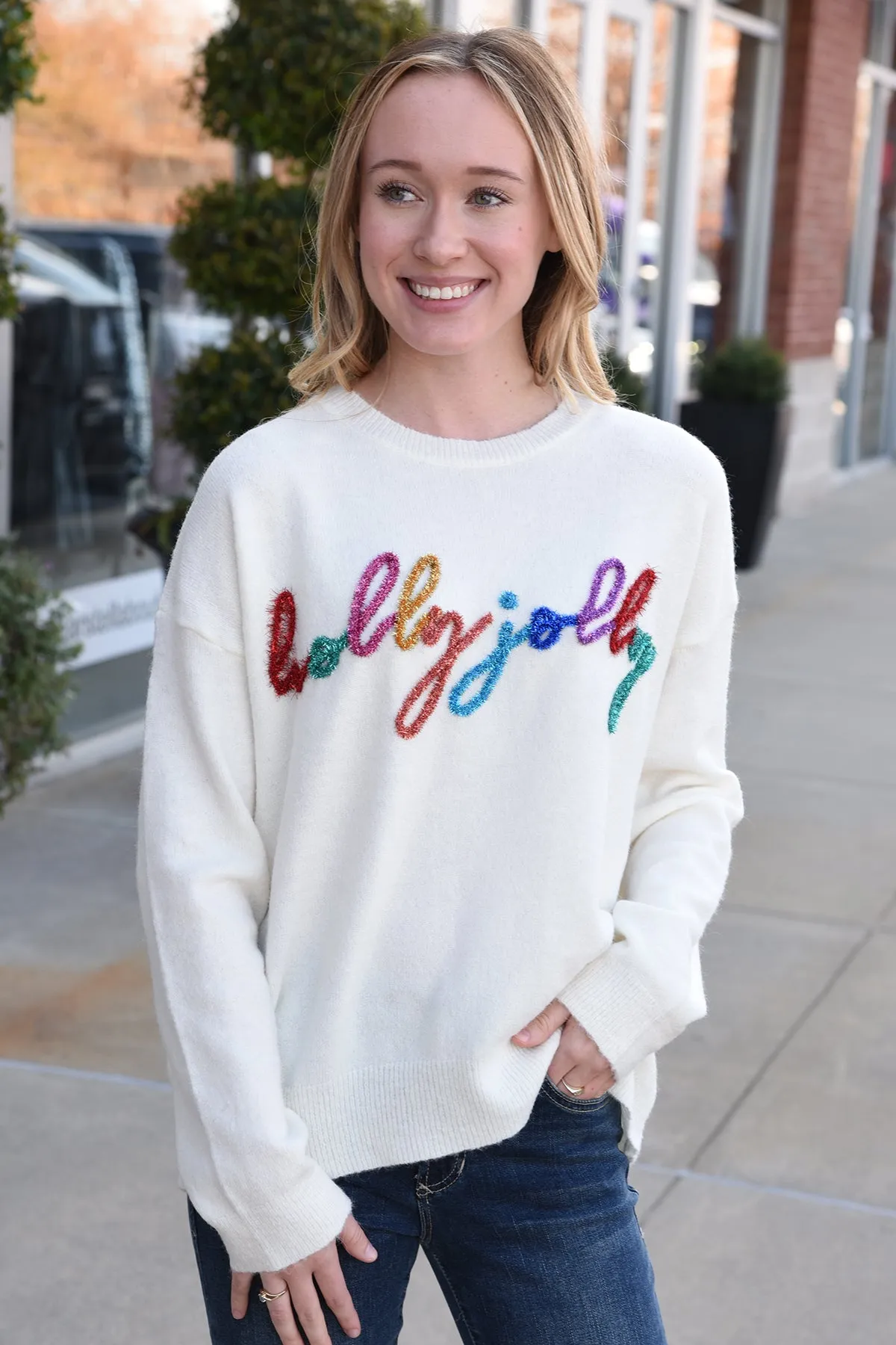 HOLLY JOLLY SWEATER -WHITE