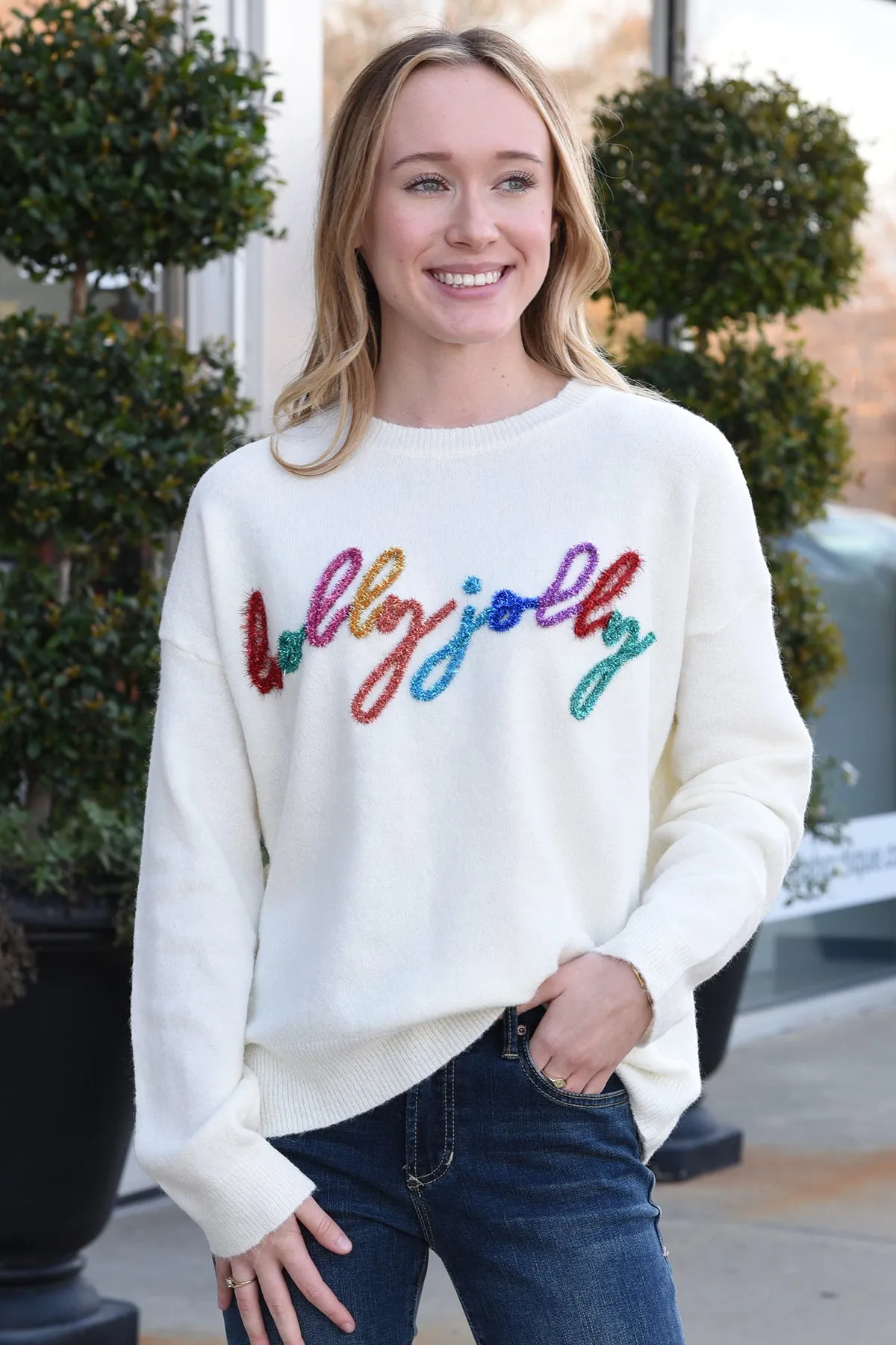 HOLLY JOLLY SWEATER -WHITE