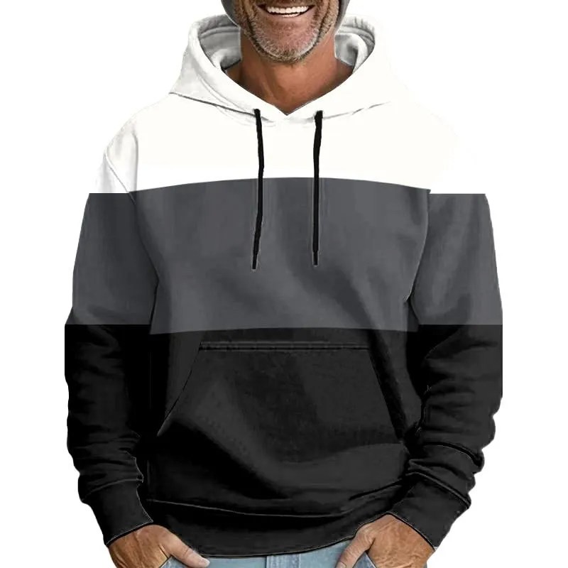 Men's Black and White Block Long Sleeve Hooded Sweatshirt 18131927L