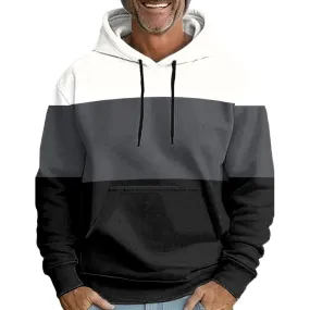 Men's Black and White Block Long Sleeve Hooded Sweatshirt 18131927L