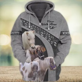 Minishetty Love Never Walk Alone Grey 3D Full Print Shirts, Shirt For Horse Lovers