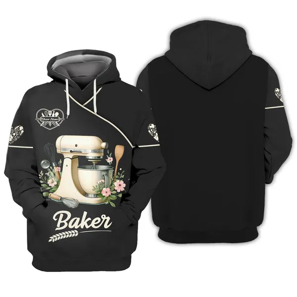 Personalized Baker Elegant Mixer and Floral Design for Baking Enthusiasts 3D Sweatshirt Hoodie