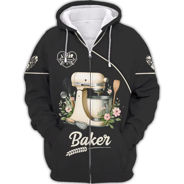Personalized Baker Elegant Mixer and Floral Design for Baking Enthusiasts 3D Sweatshirt Hoodie