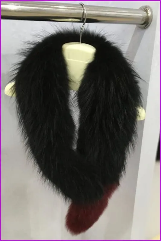 Pink/Wine Red Raccoon And Fox Fur Collar Scarf